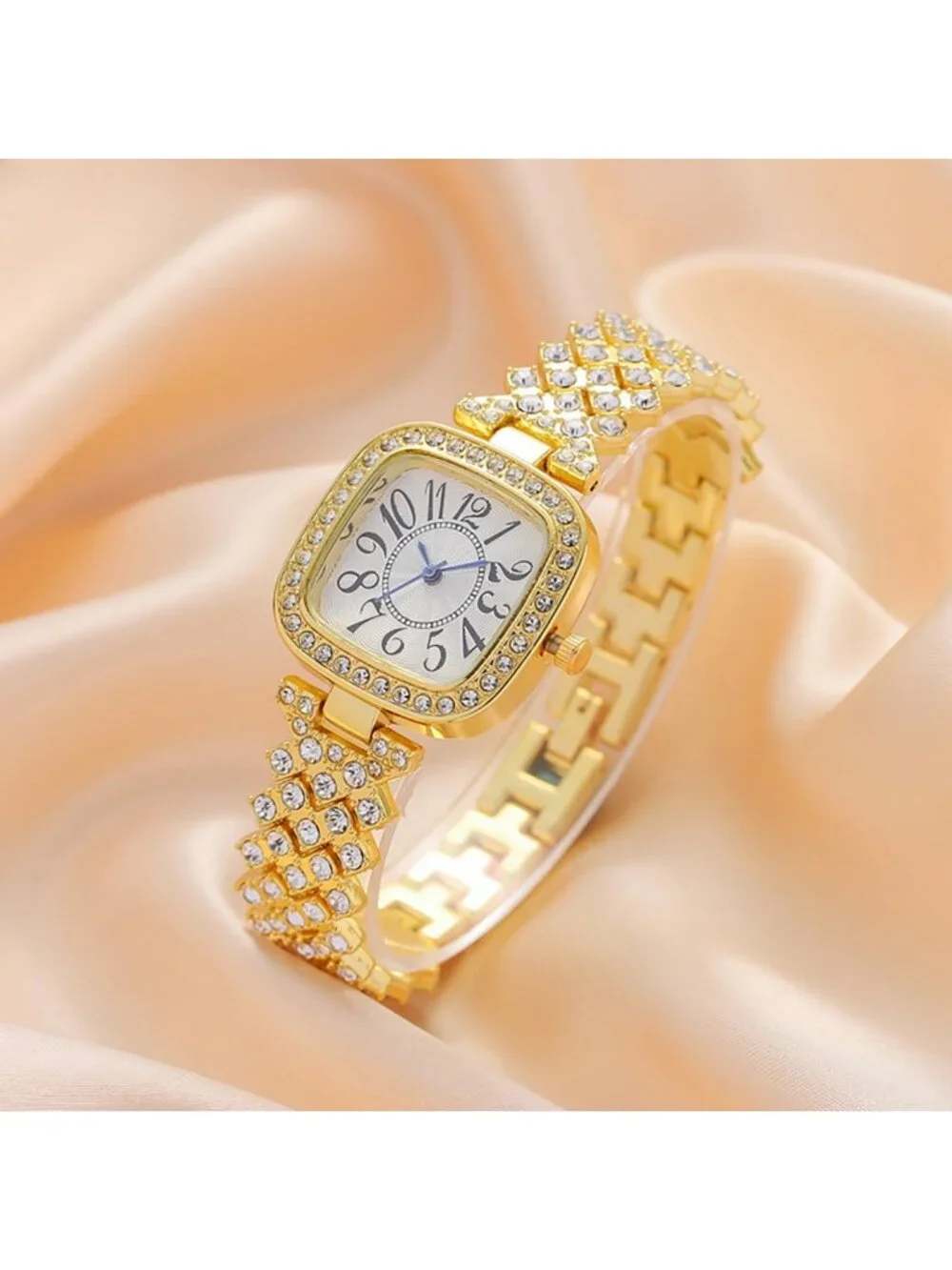 Women's Gold Luxury Vintage Diamond Fashion Square Digital Dial Quartz Watches